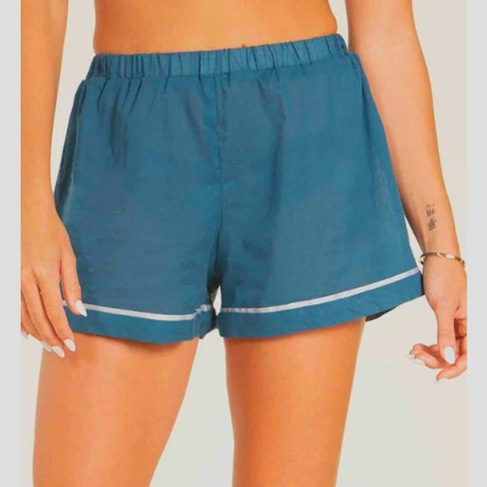 S satin piping teal blue green shorts comfy